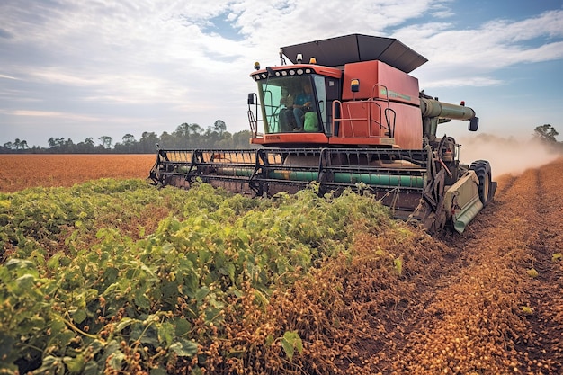 La cosechadora de campo de verduras de granja se desinstala en el remolque del tractor Tecnología moderna de cosecha agrícola El crecimiento de la tecnología agrícola y las fuerzas productivas