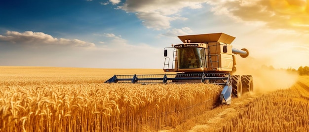 una cosechadora combinada trabajando en un campo de trigo