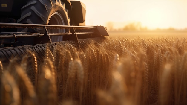 Cosechadora moderna generativa AI closeup en un campo de trigo granja paisaje agrícola
