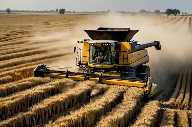 Foto cosechadora que trabaja en el concepto de agricultura de campo