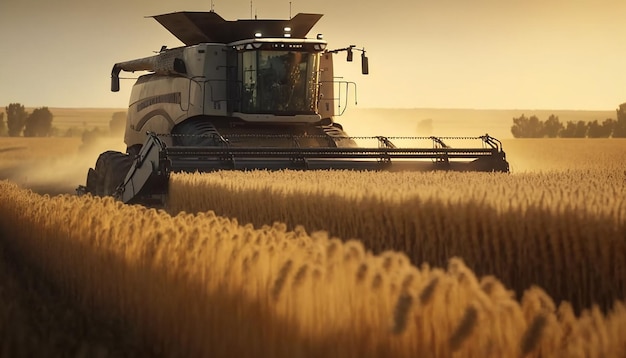 Cosechadora recoge trigo en el campo IA generativa