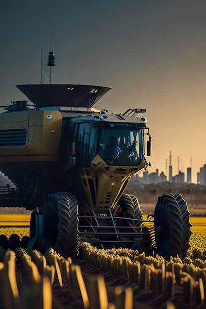 Foto cosechadora súper moderna cosechando en el campo ia generativa