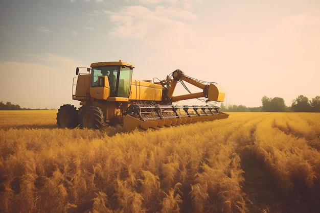 Cosechadora trabajando en un campo de trigo