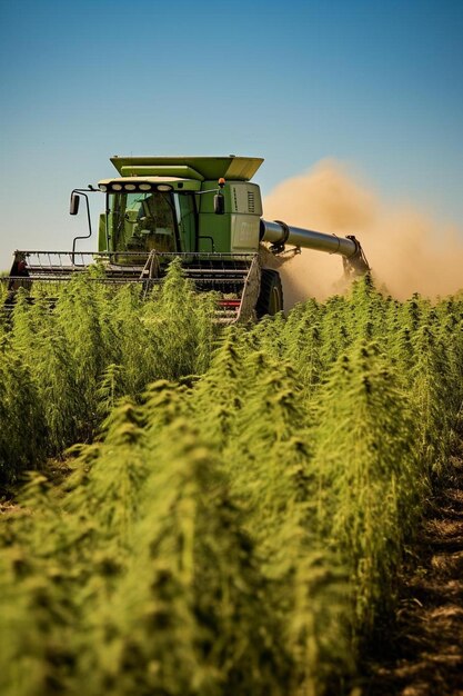 una cosechadora trabajando en un campo