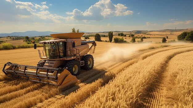 Cosechadora y tractor para la cosecha de cultivos en el campo