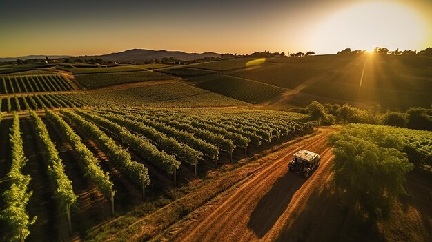 Cosechando en la granja un tractor conduciendo en un campo Generative Ai