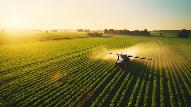 Foto cosechando en la granja un tractor conduciendo en un campo generative ai