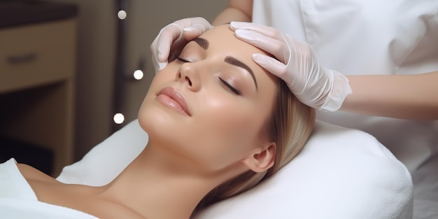 Cosmetologista médico dermatologista em procedimentos cosméticos para cuidados com a pele facial da clínica de beleza