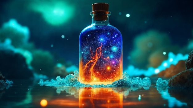 Cosmic Bottle in a Dreamy Landscape