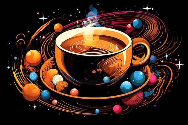 Cosmic Cafe Komplizierte Galaxy Kaffeetasse Streetwear Pro Vector T-Shirt Design