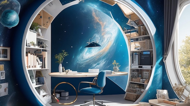 Foto cosmic canvas criando arte em ambientes de escritório doméstico zerogravity