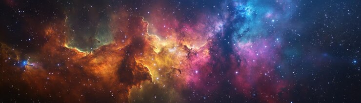 Cosmic Dreamscape Nubes de nebulosas coloridas en el espacio profundo con espacio de copia para superposición de texto