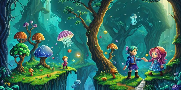 Cosmic Quest Bezaubernde Pixel-Art-Abenteuer in den Wäldern der Wunder und im Weltraum
