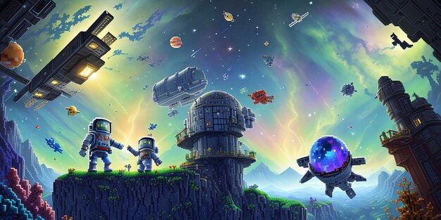 Cosmic Quest Enchanting Pixel Art Adventures en los bosques de las maravillas y el espacio exterior