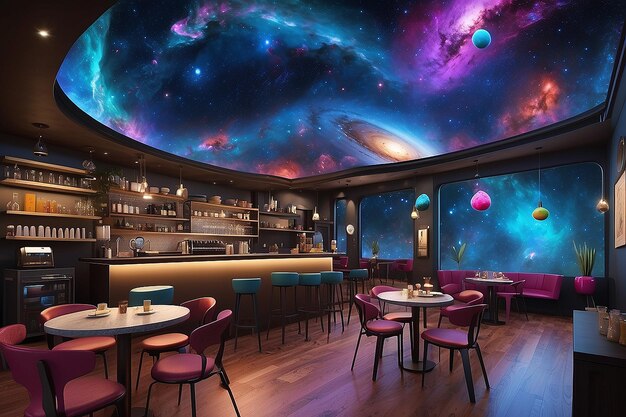 Foto cosmic space bistro nebula baristas astral lattes e conversas interestelares