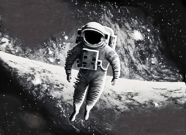 Foto cosmonauta espacial y fondo de galaxia azul