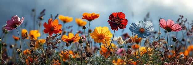 Cosmos Blume Weißer Hintergrund Farbige Blumen Bannerbild