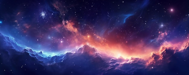 Cosmos colorido realista con nebulosa y vía láctea Fondo de galaxia azul