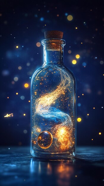 El cosmos envuelve una botella que contiene el tejido del universo