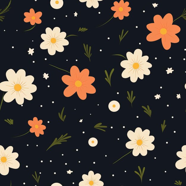 Cosmos vector pattern desenho floral bonito e sonhador com uma paleta de cores quentes