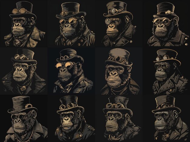 Cosplay Chimp Steampunk Gorila con sombrero elegante y gafas