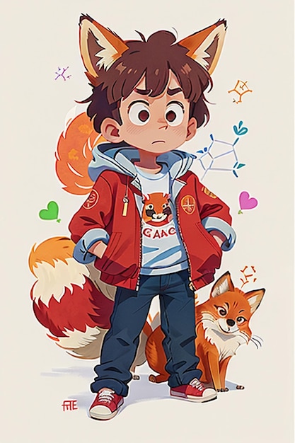 Cosplay-Fuchs-förmiger Junge, Sonnenschein, hübsche Cartoon-Anime-Tapete, Hintergrundillustration