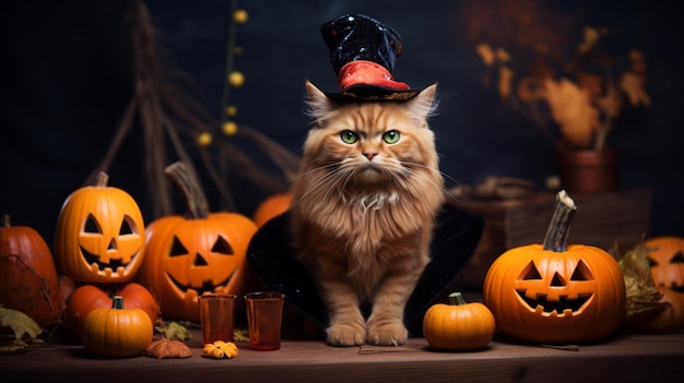 El cosplay del gato y la calabaza de Halloween