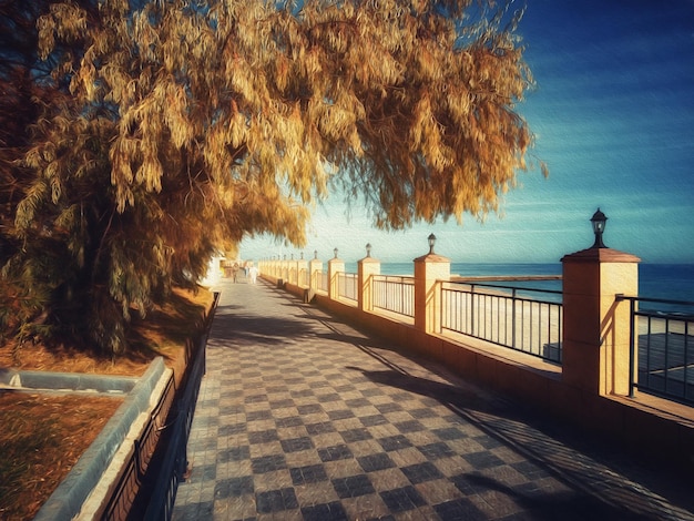 Costa de la ciudad del mar en una ilustración de un día soleado