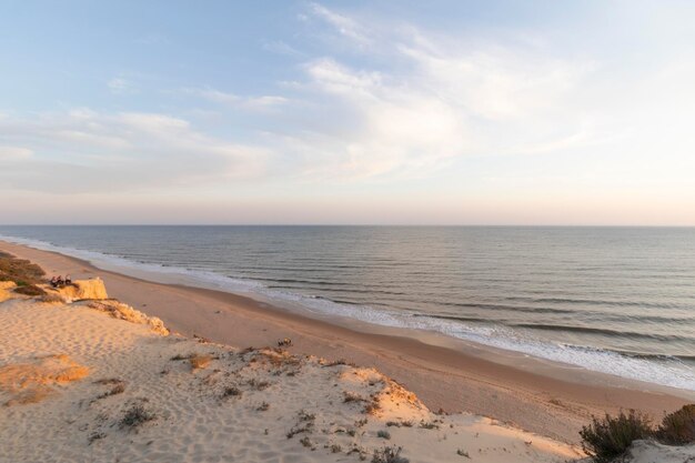 Costa com falésias dunas pinheiros vegetação verdeA praia mais bonita da Espanha