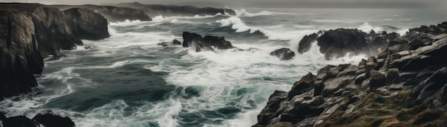 Una costa escarpada con olas que rompen Banner horizontal Generado por IA