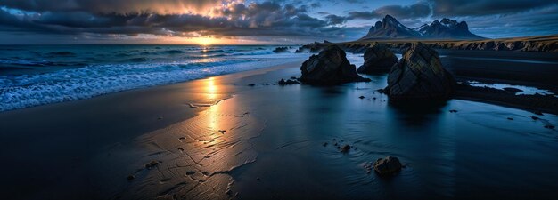 Foto costa de islandia por la noche