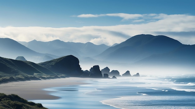 La costa panorámica de la isla sur de Nueva Zelanda