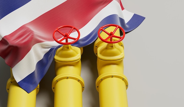 Costa-Rica-Flagge, die eine Öl- und Gasbrennstoffpipeline abdeckt Konzept der Ölindustrie 3D-Rendering