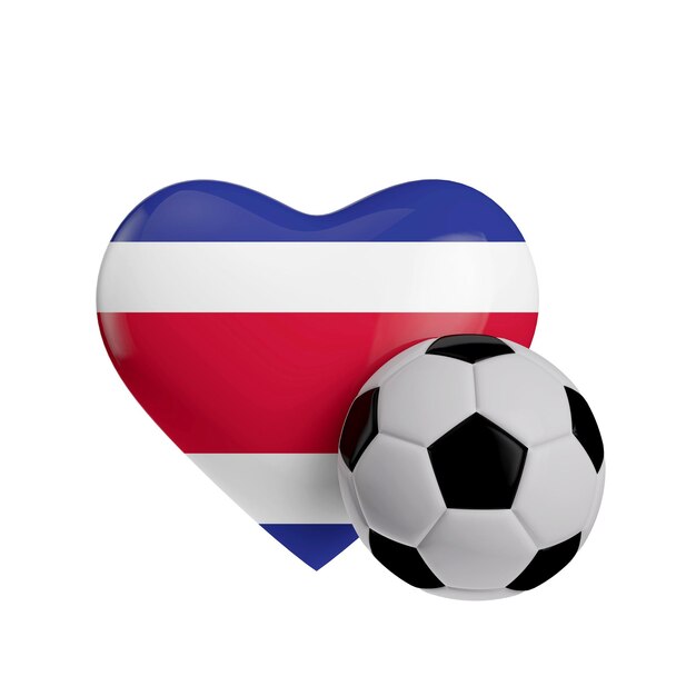 Costa Rica Flagge Herzform mit einem Fußball Liebe Fußball 3D-Rendering