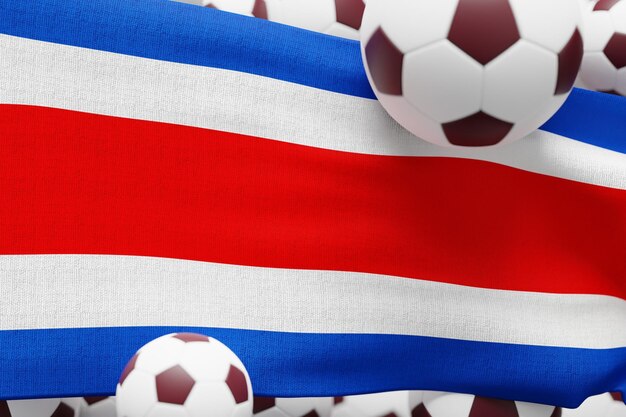 Costa Rica-Flagge mit Ball World Football 2022 Minimale 3D-Render-Illustration