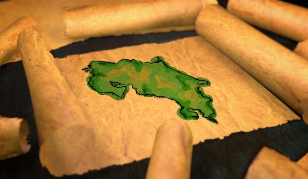 Costa Rica Map Painting Despliegue Old Paper Scroll 3D