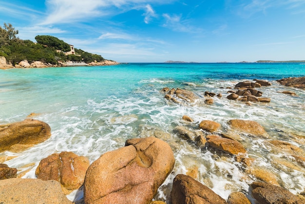 Costa rochosa da praia de capriccioli sardenha