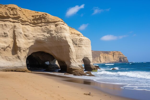 Costa rocosa con cuevas y arcos tallados por el mar