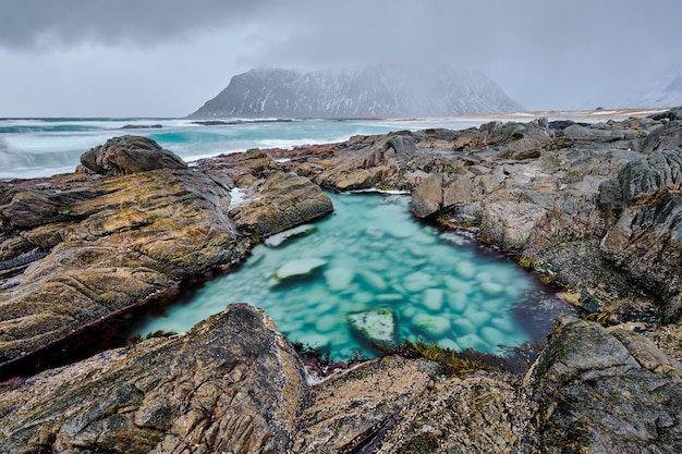 Costa rocosa del fiordo en Noruega