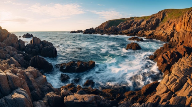 Costa rocosa y una vista panorámica del mar