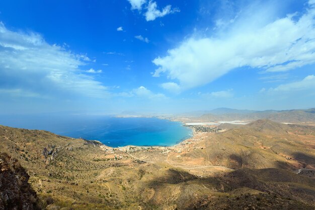 Costa de verano del mar Mediterráneo. Vista superior del cabo de Tinoso (Cartagena, España).