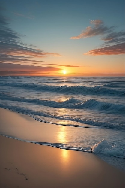 En las costas, aprovecha la serenidad del amanecer mientras se rompe sobre el océano.