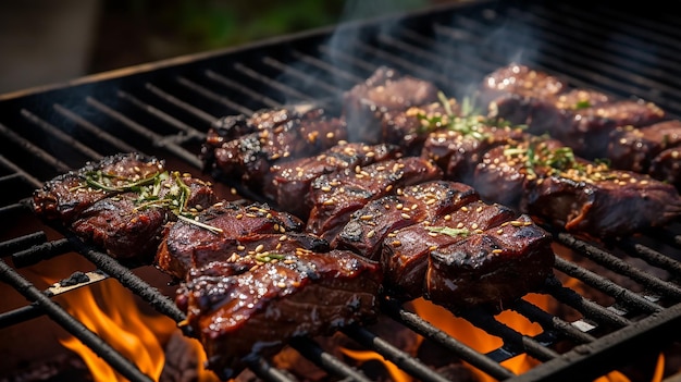 Costelas coreanas grelhadas marinadas para churrasco em uma churrasqueira delicioso conceito de comida do Alcorão