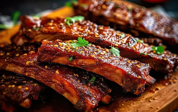 Costelas de carne assadas cozidas na grelha com IA geradora de chamas