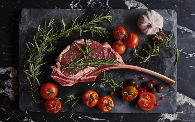 Foto costelas de carne de cordeiro frescas com ervas