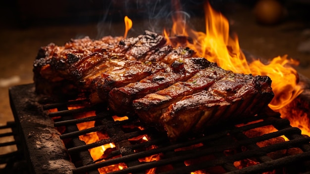 Costelas de churrasco brasileiras em fogo de chão