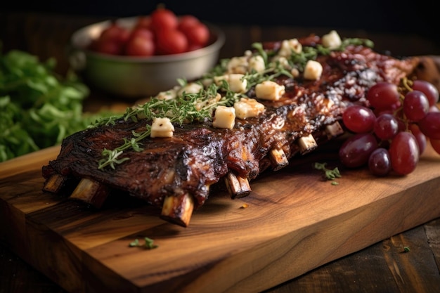 Costelas de churrasco defumadas em uma tábua de madeira criada com IA generativa