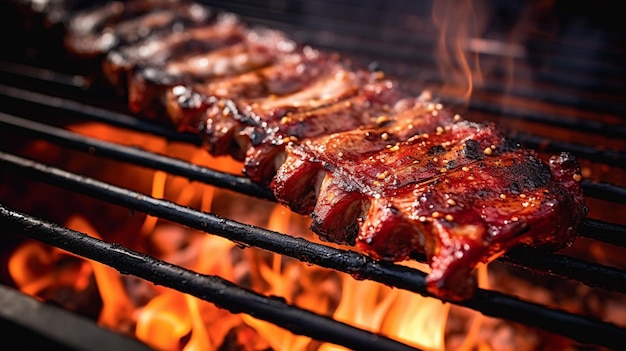 Foto costelas de churrasco fumadas à grelha fumador de ovos de perto ai generative