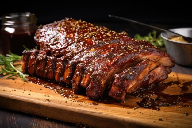 Costelas de churrasco glaceadas com açúcar mascavo e molho de mostarda