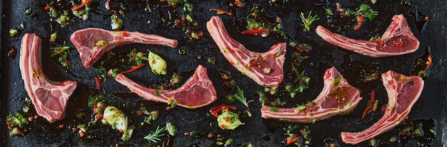 Foto costeletas de cordeiro cruas na cozinha